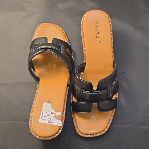 BRAND NEW BAMBOO THIN STUDDED LINER DESIGN WOMENS WEDGE SANDAL - Picture 6 of 15